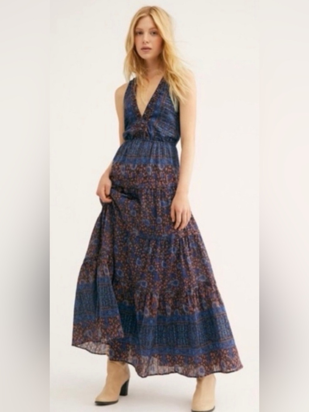 FREE PEOPLE Printed Birdie Maxi Dress L